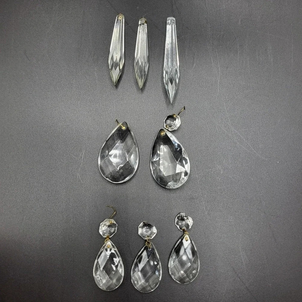 Vintage Crystal Chandelier Prism 8 Pcs Teardrop & Spear Shape Replacement Parts